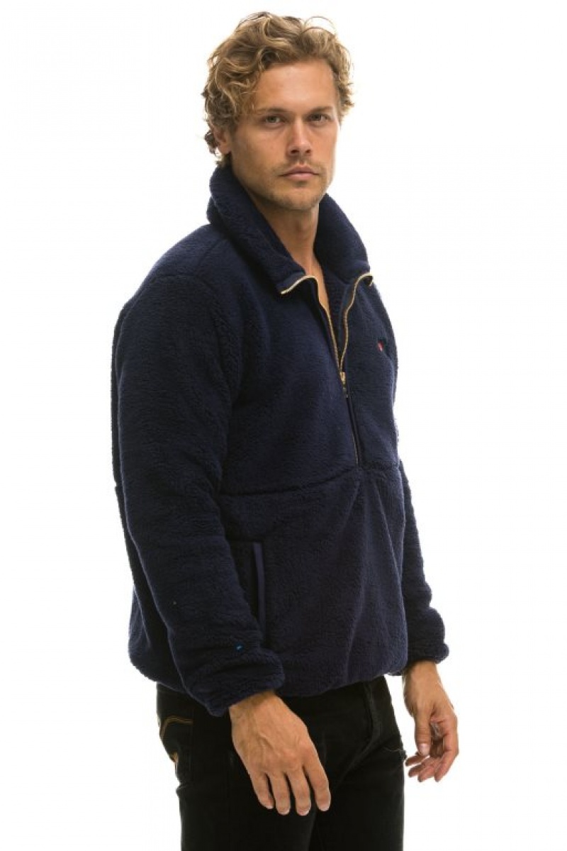 Chaquetas Aviator Nation Teddy Half Zip Hombre Navy | 68UQISWEX
