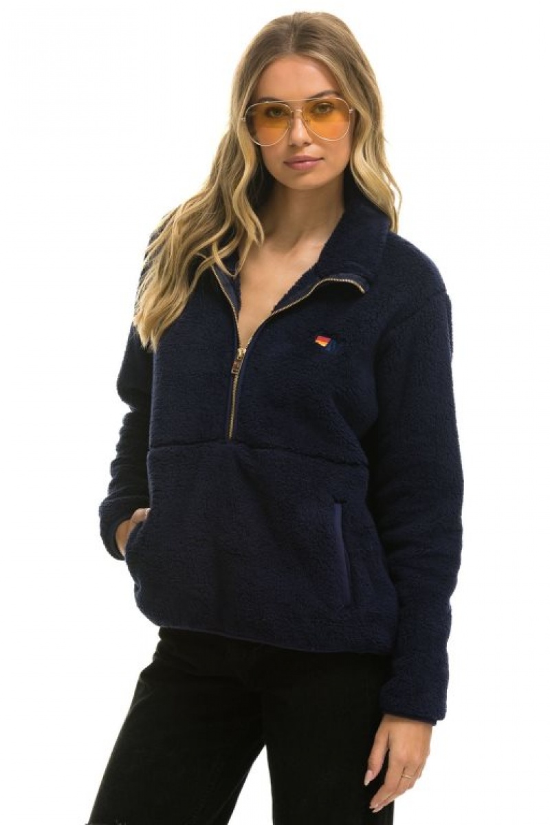 Chaquetas Aviator Nation Teddy Half Zip Hombre Navy | 68UQISWEX
