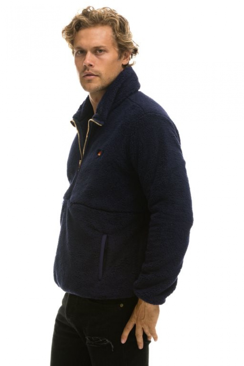 Chaquetas Aviator Nation Teddy Half Zip Hombre Navy | 68UQISWEX