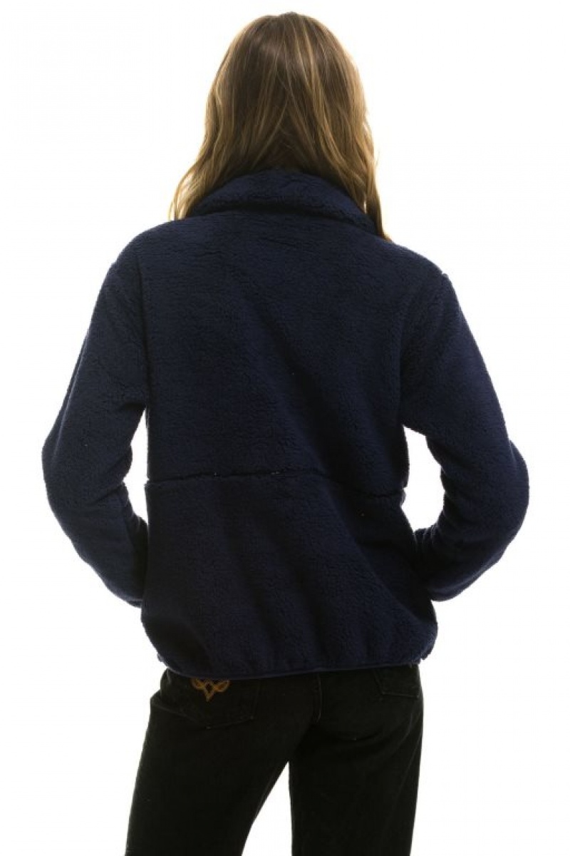 Chaquetas Aviator Nation Teddy Half Zip Hombre Navy | 68UQISWEX