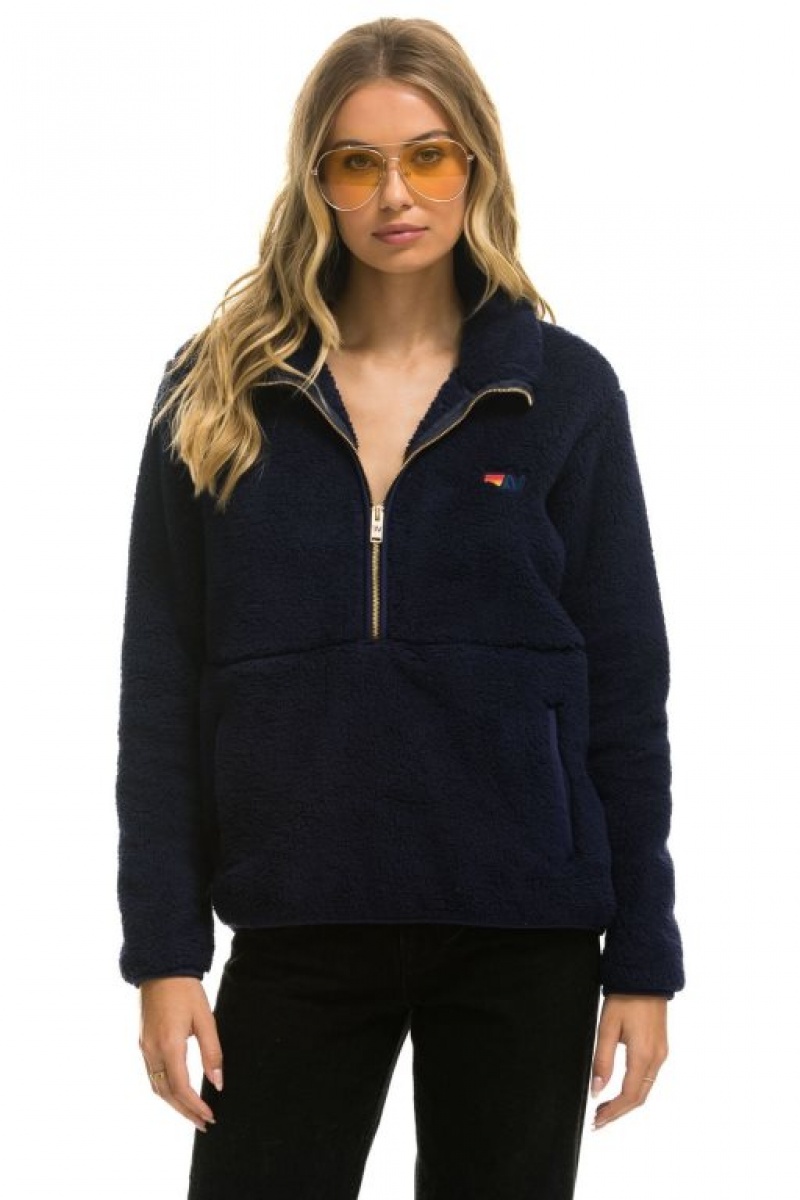 Chaquetas Aviator Nation Teddy Half Zip Hombre Navy | 68UQISWEX