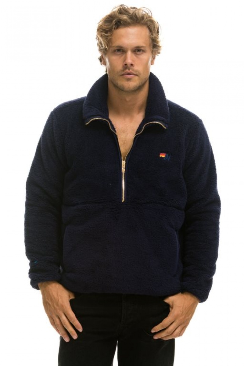 Chaquetas Aviator Nation Teddy Half Zip Hombre Navy | 68UQISWEX