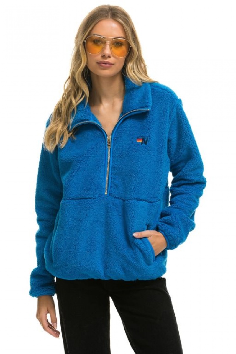 Chaquetas Aviator Nation Teddy Half Zip Hombre Blue | 68VKXCDGU