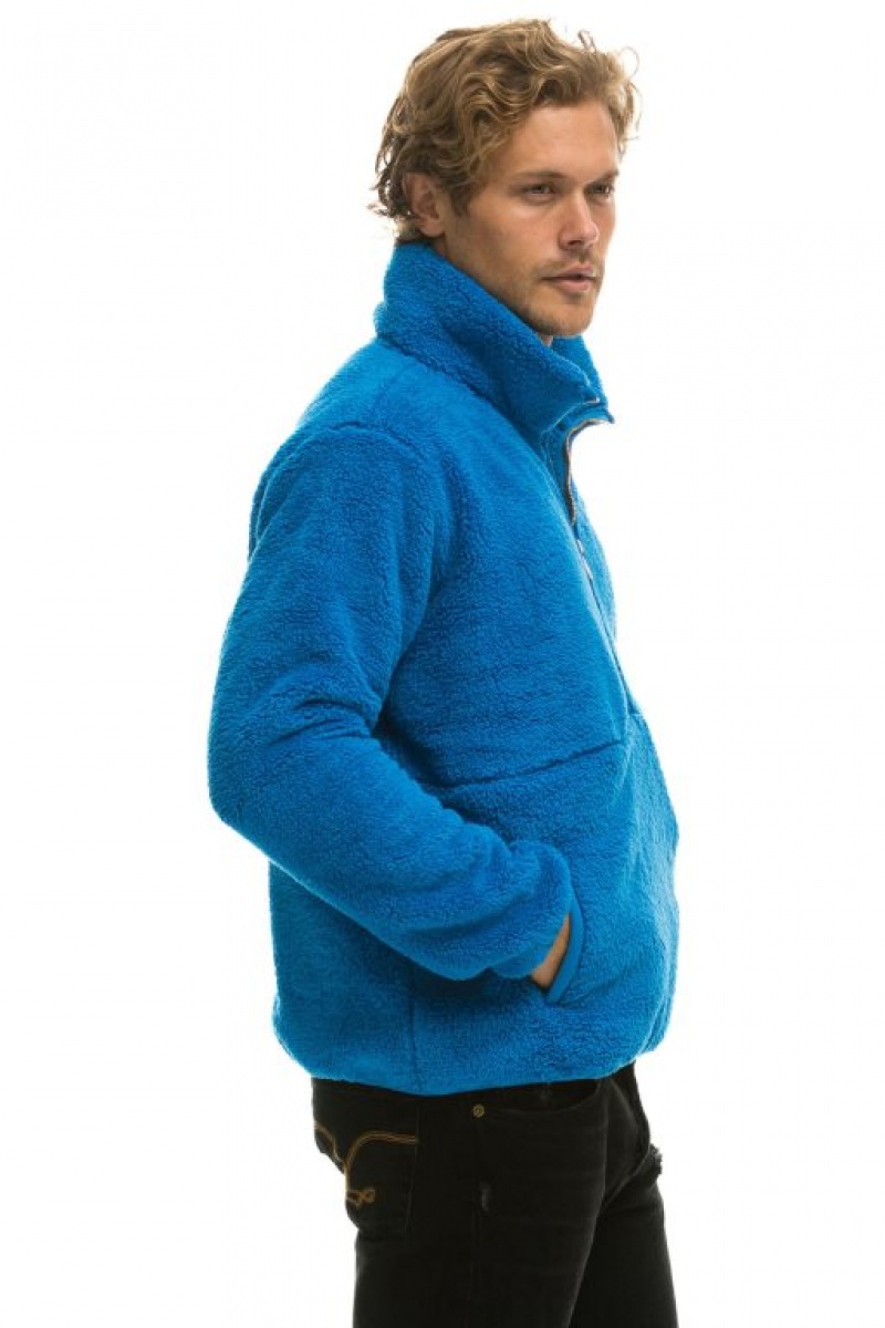 Chaquetas Aviator Nation Teddy Half Zip Hombre Blue | 68VKXCDGU