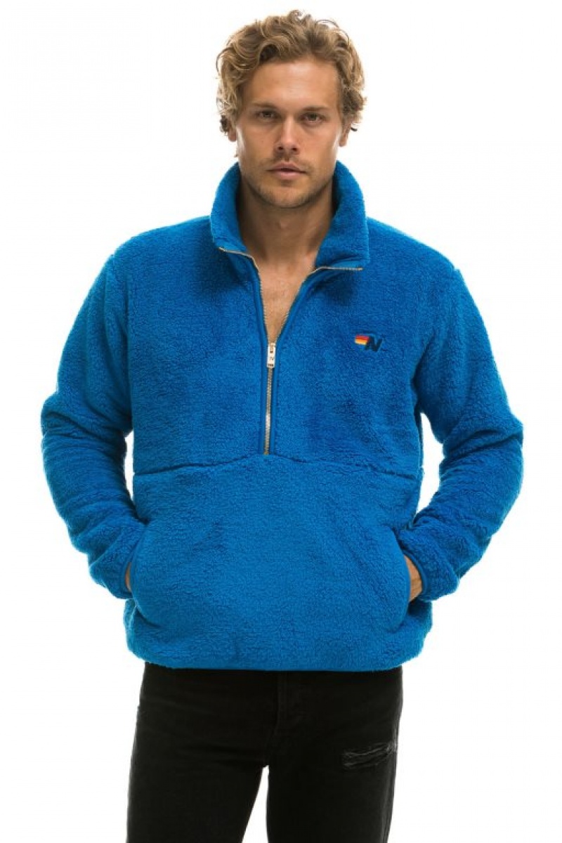 Chaquetas Aviator Nation Teddy Half Zip Hombre Blue | 68VKXCDGU