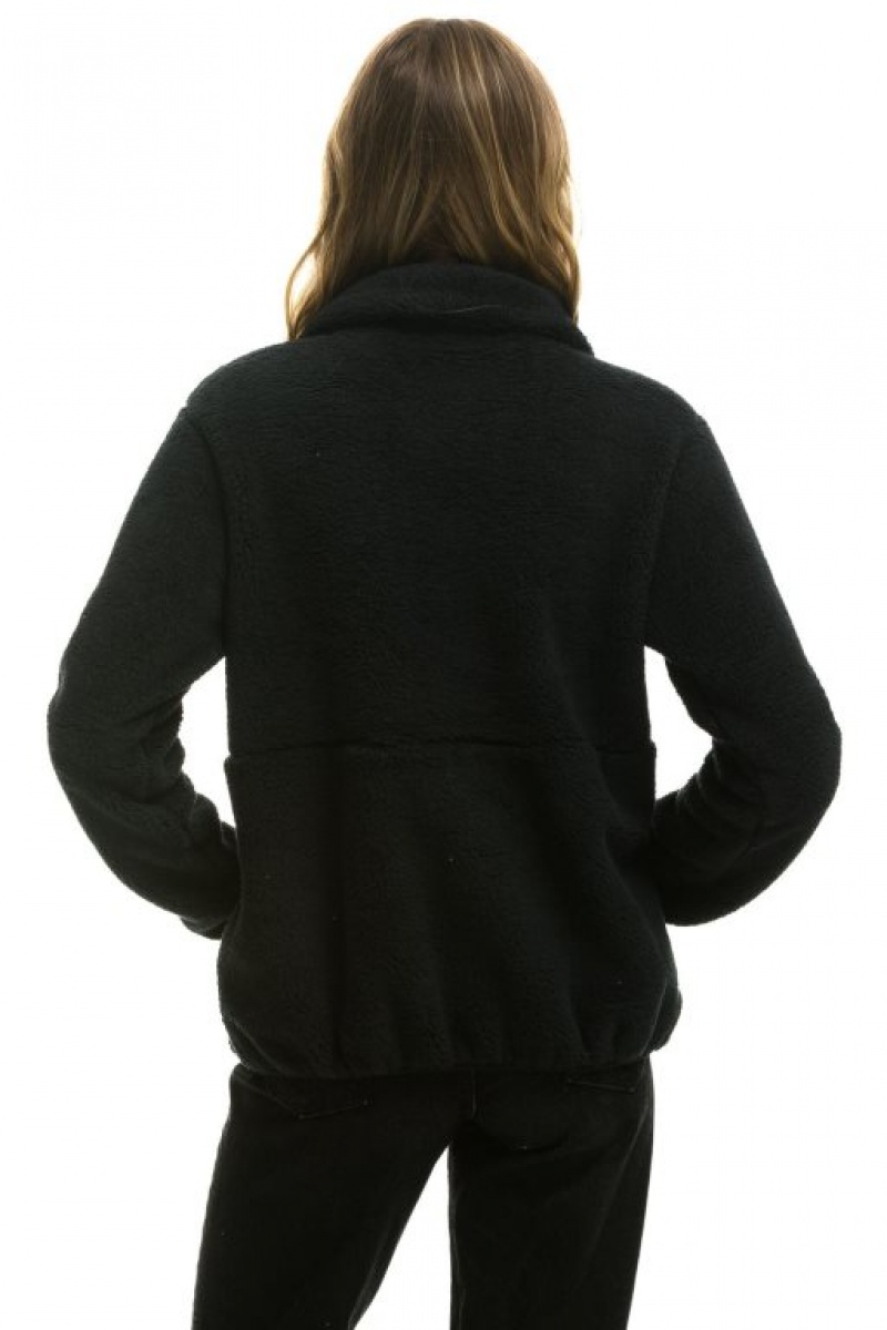 Chaquetas Aviator Nation Teddy Half Zip Hombre Black | 68VLXCWQO