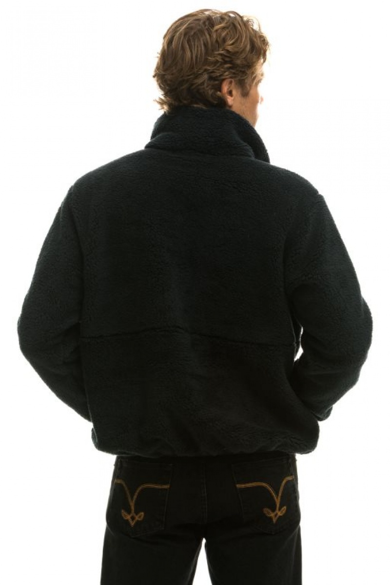 Chaquetas Aviator Nation Teddy Half Zip Hombre Black | 68VLXCWQO