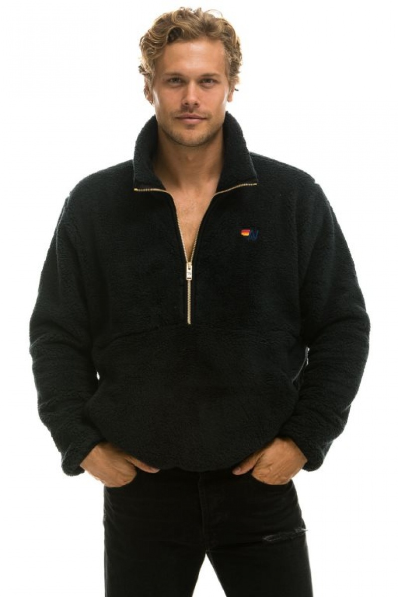Chaquetas Aviator Nation Teddy Half Zip Hombre Black | 68VLXCWQO