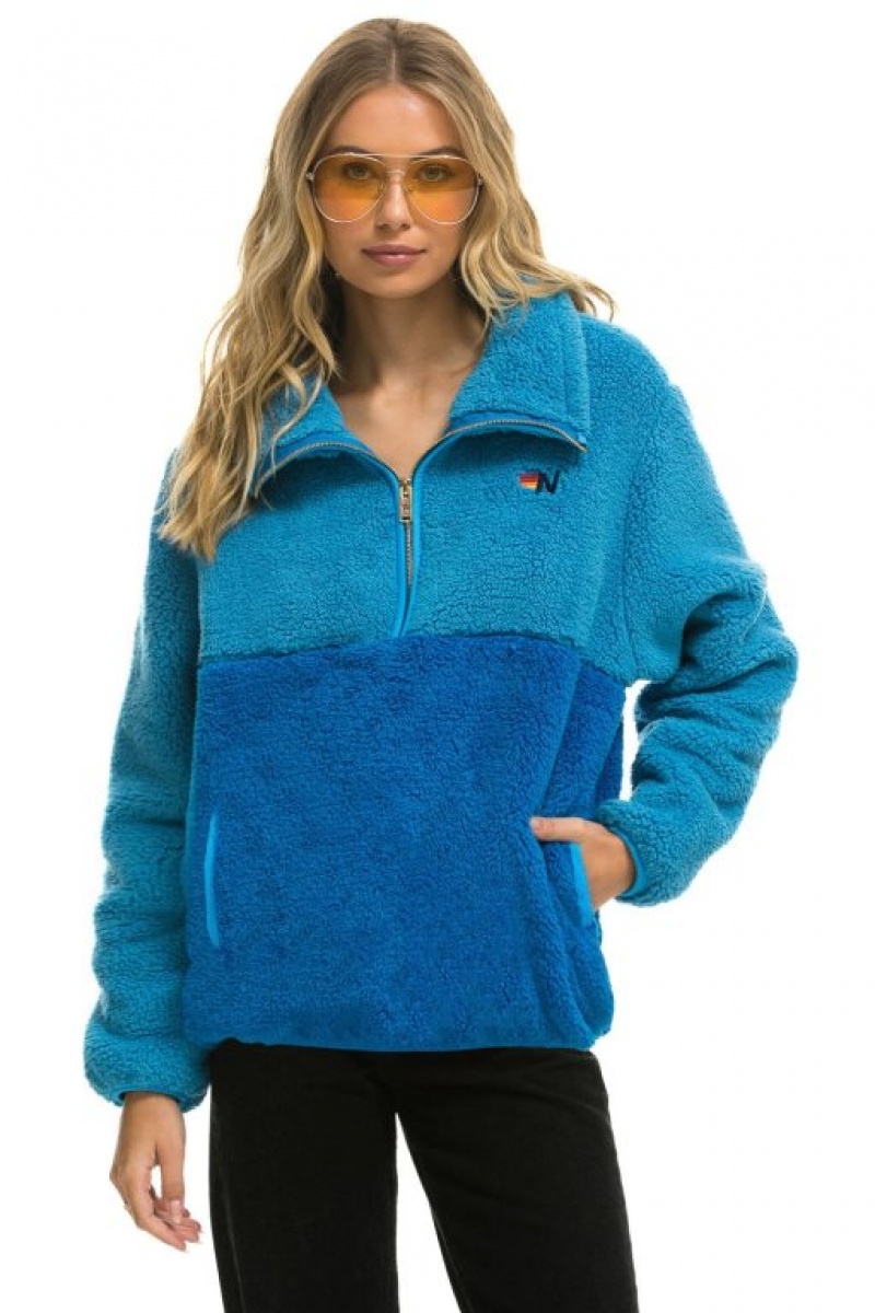 Chaquetas Aviator Nation Teddy Half Zip Color Block Hombre Ocean | 68WKUDMPQ
