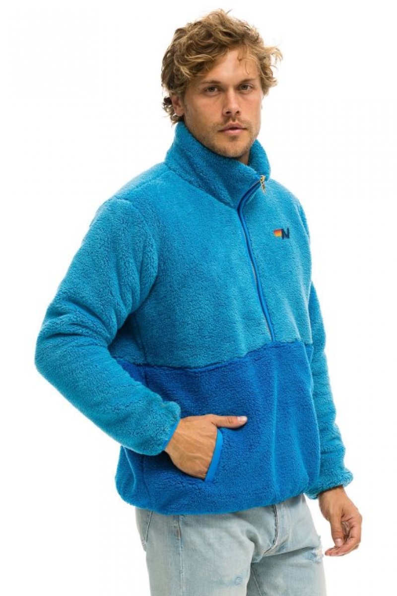 Chaquetas Aviator Nation Teddy Half Zip Color Block Hombre Ocean | 68WKUDMPQ