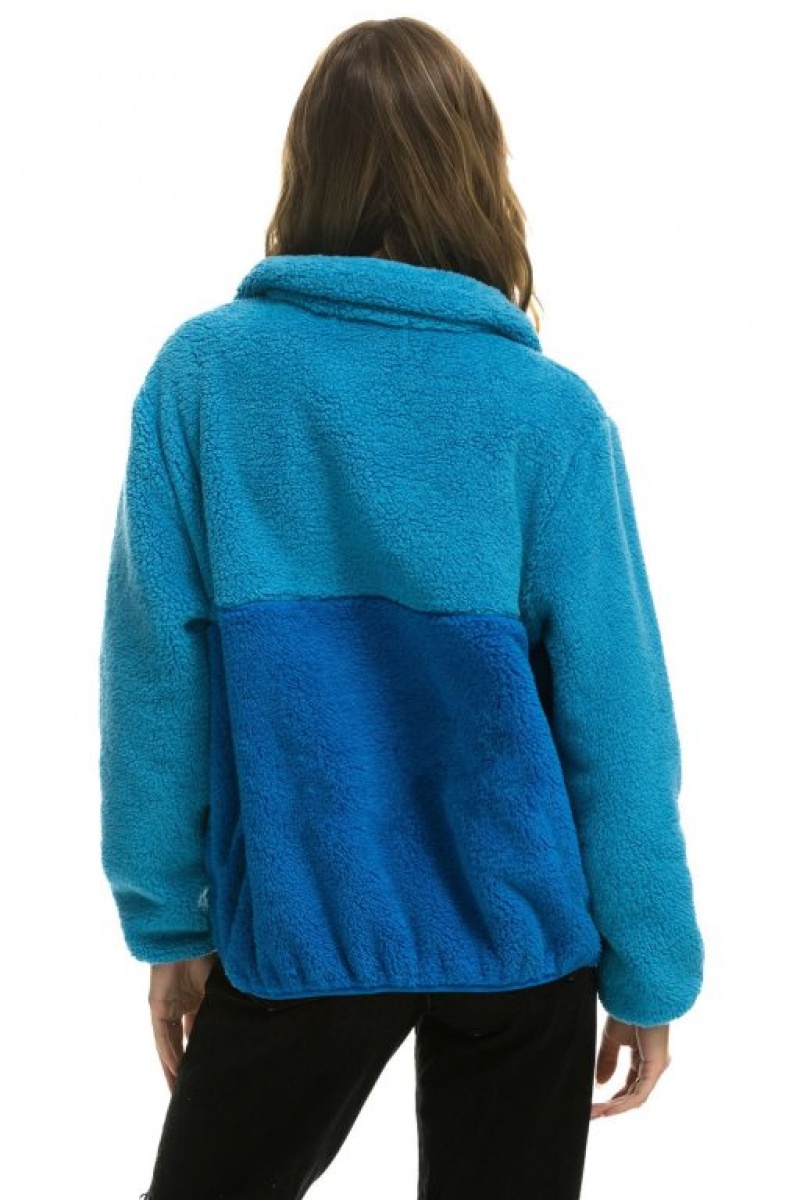 Chaquetas Aviator Nation Teddy Half Zip Color Block Hombre Ocean | 68WKUDMPQ