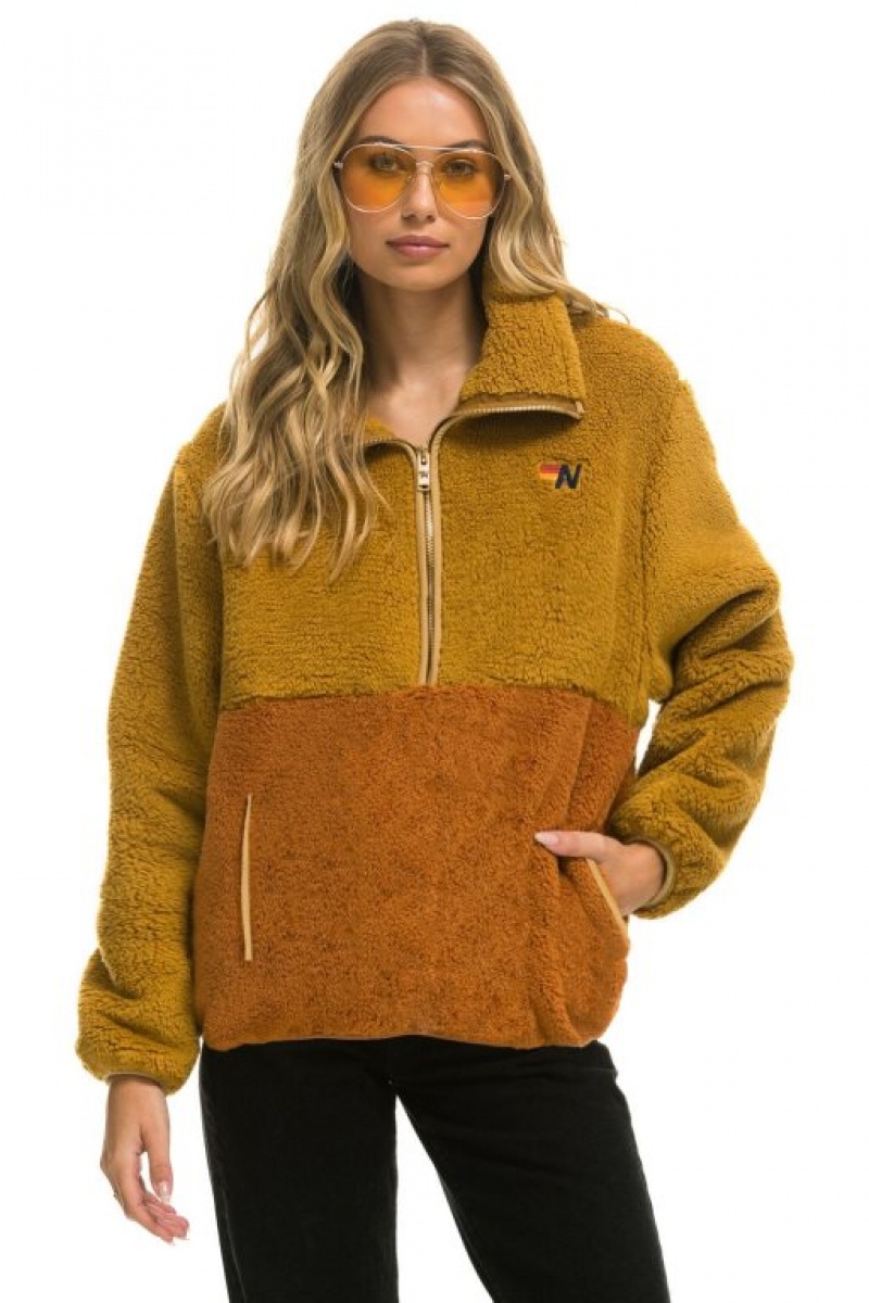 Chaquetas Aviator Nation Teddy Half Zip Color Block Hombre Orange | 68XNIMYVA