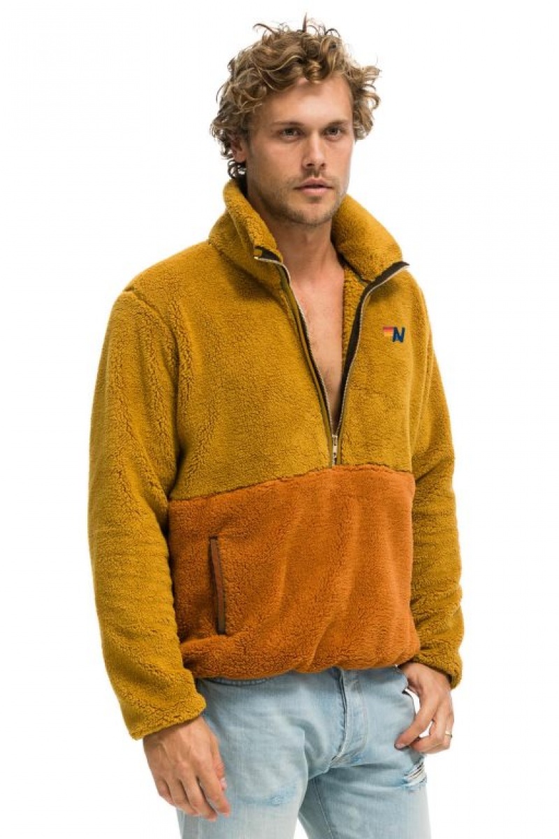 Chaquetas Aviator Nation Teddy Half Zip Color Block Hombre Orange | 68XNIMYVA