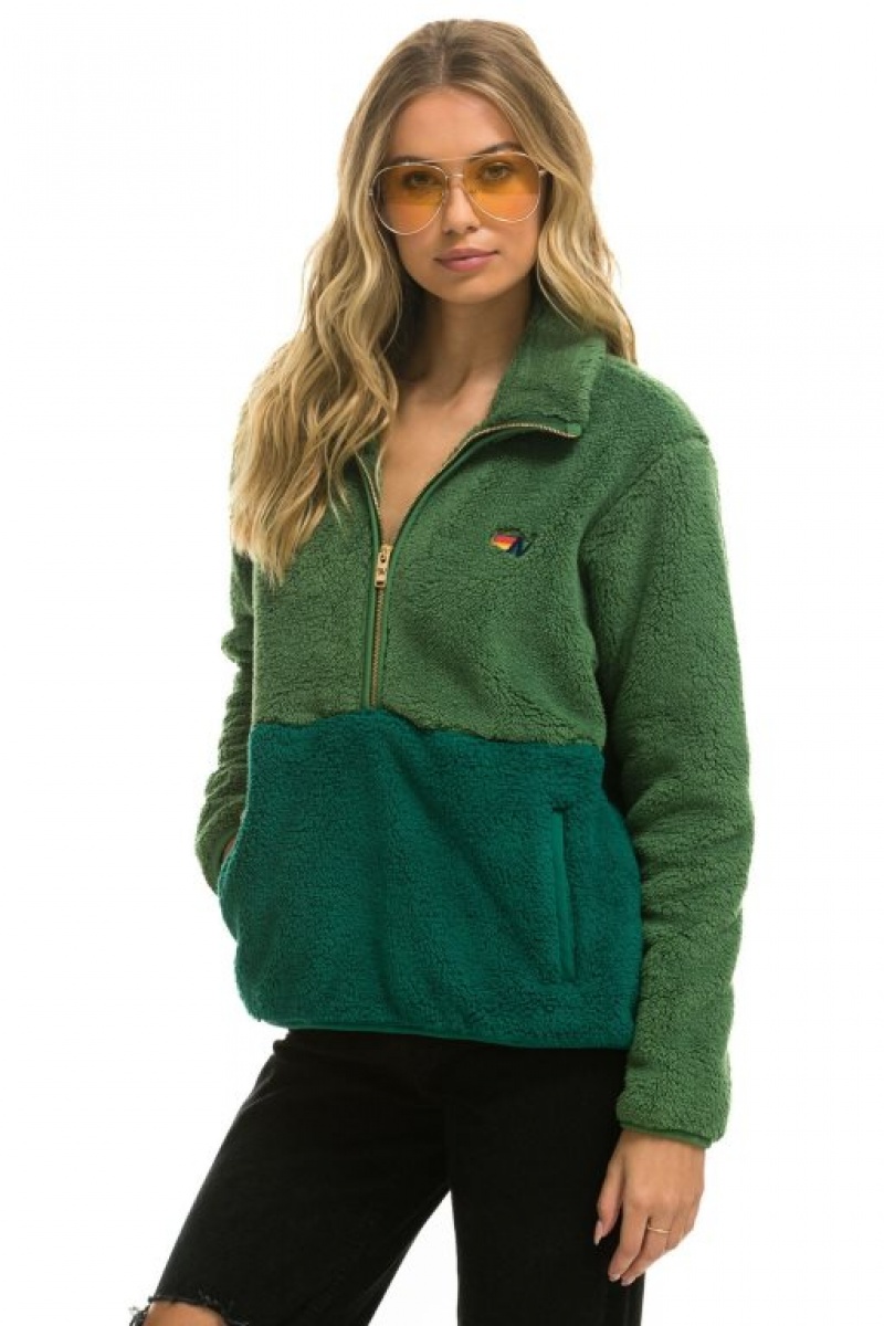Chaquetas Aviator Nation Teddy Half Zip Color Block Hombre Green | 68YQLZATJ