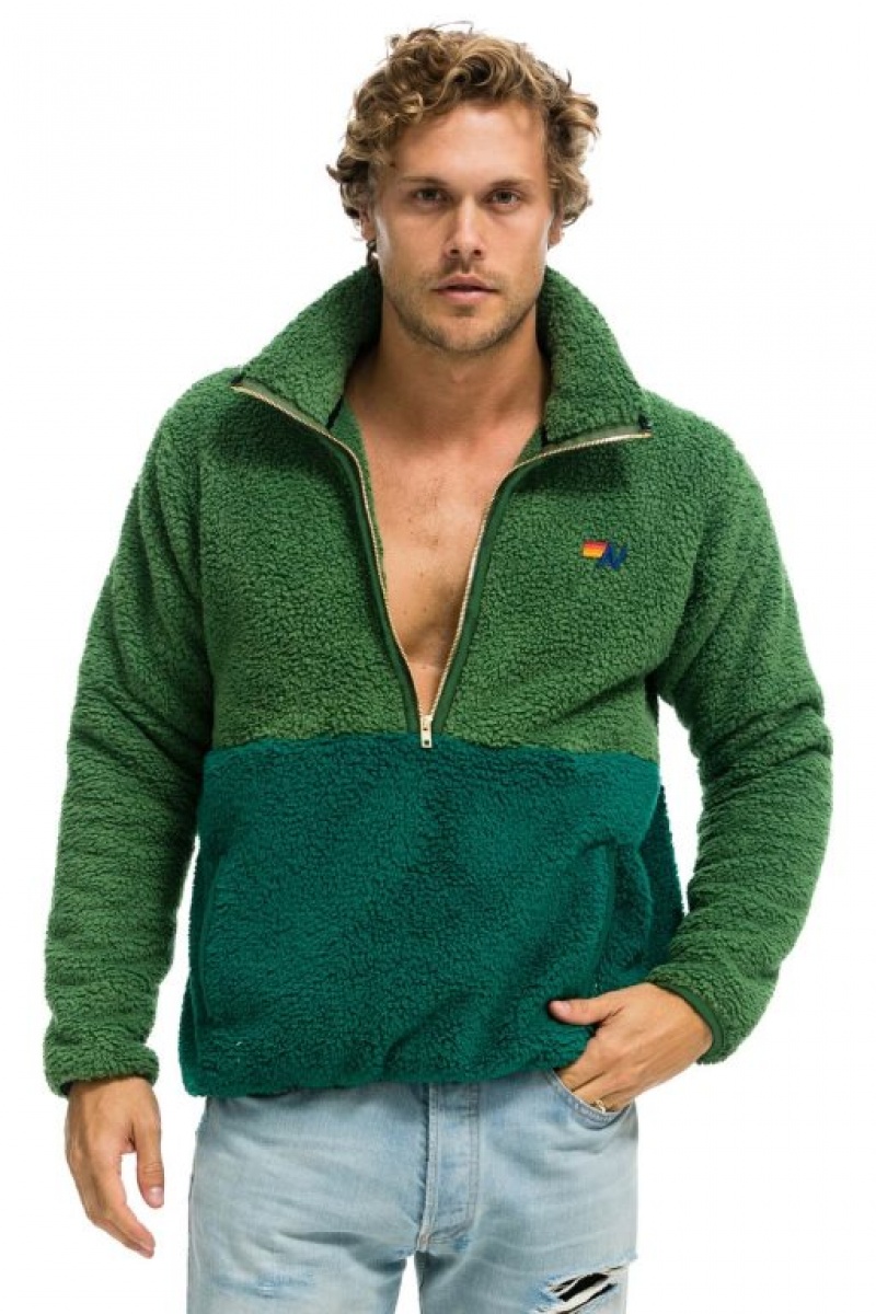 Chaquetas Aviator Nation Teddy Half Zip Color Block Hombre Green | 68YQLZATJ