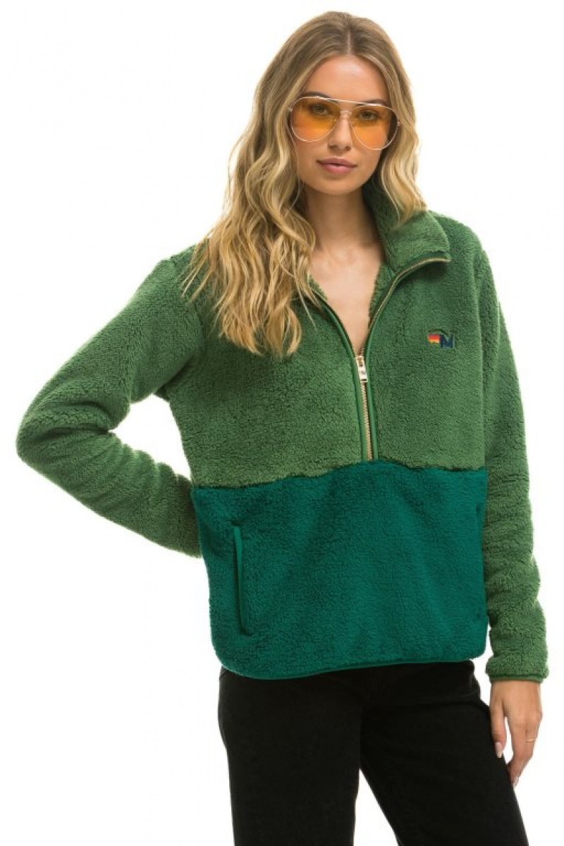 Chaquetas Aviator Nation Teddy Half Zip Color Block Hombre Green | 68YQLZATJ