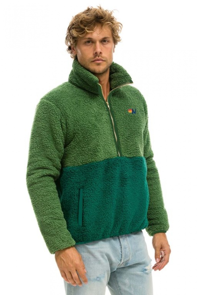 Chaquetas Aviator Nation Teddy Half Zip Color Block Hombre Green | 68YQLZATJ