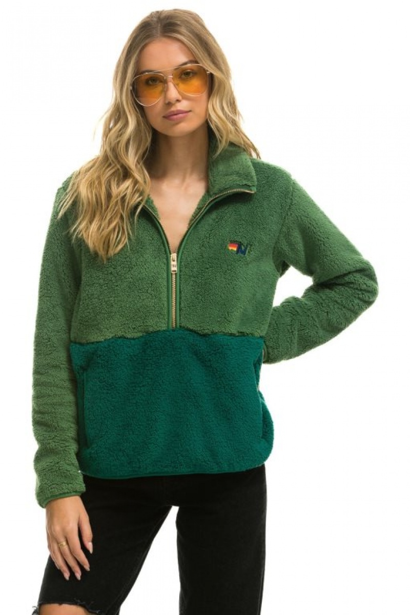 Chaquetas Aviator Nation Teddy Half Zip Color Block Hombre Green | 68YQLZATJ