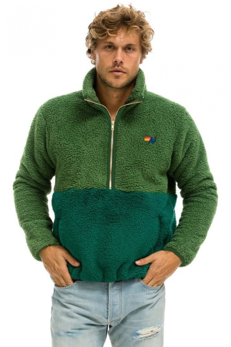 Chaquetas Aviator Nation Teddy Half Zip Color Block Hombre Green | 68YQLZATJ