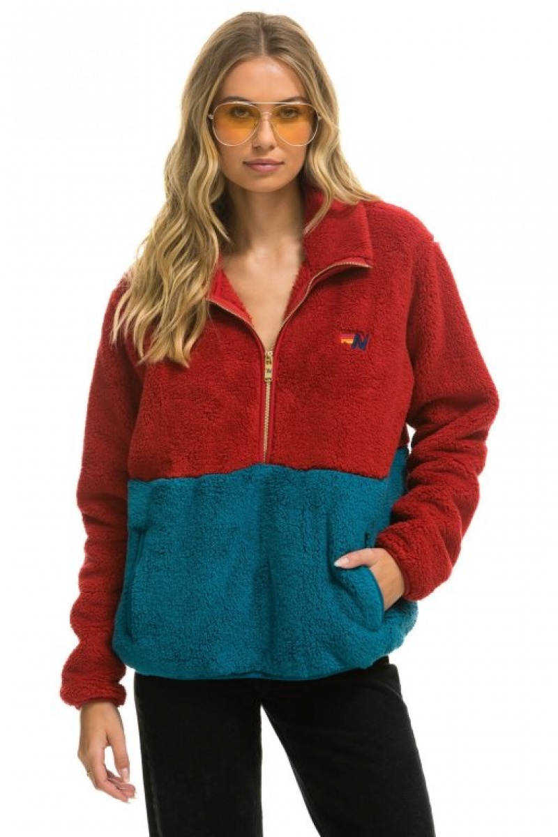 Chaquetas Aviator Nation Teddy Half Zip Color Block Hombre Pink | 68ZHFPNAR