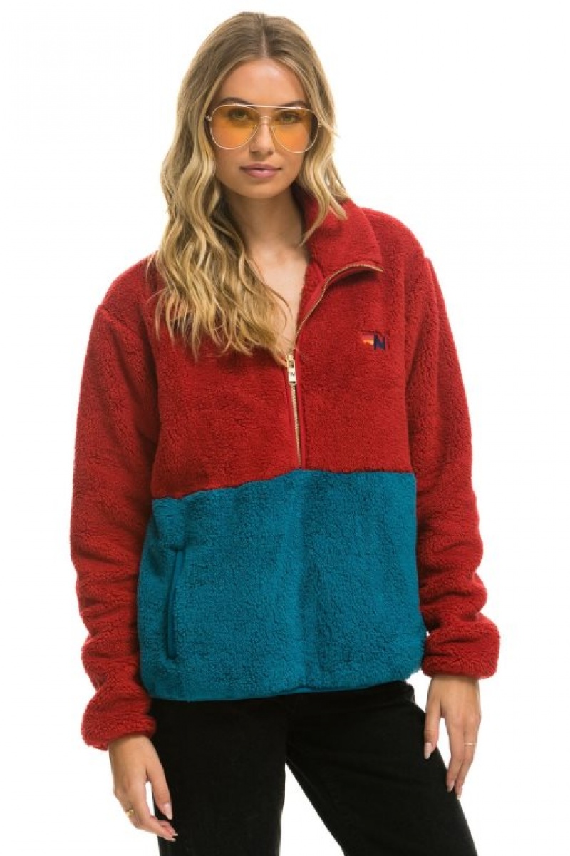 Chaquetas Aviator Nation Teddy Half Zip Color Block Hombre Pink | 68ZHFPNAR