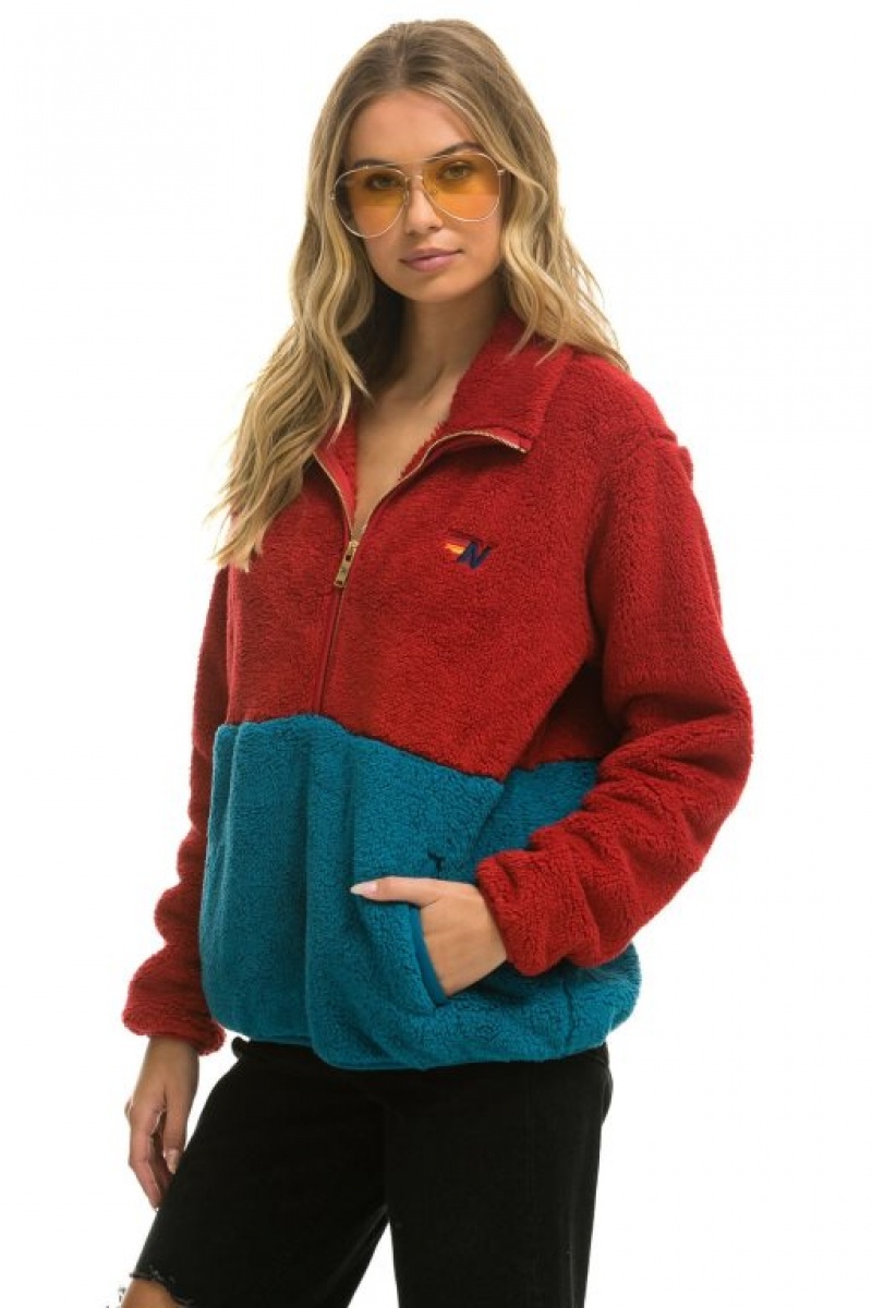 Chaquetas Aviator Nation Teddy Half Zip Color Block Hombre Pink | 68ZHFPNAR