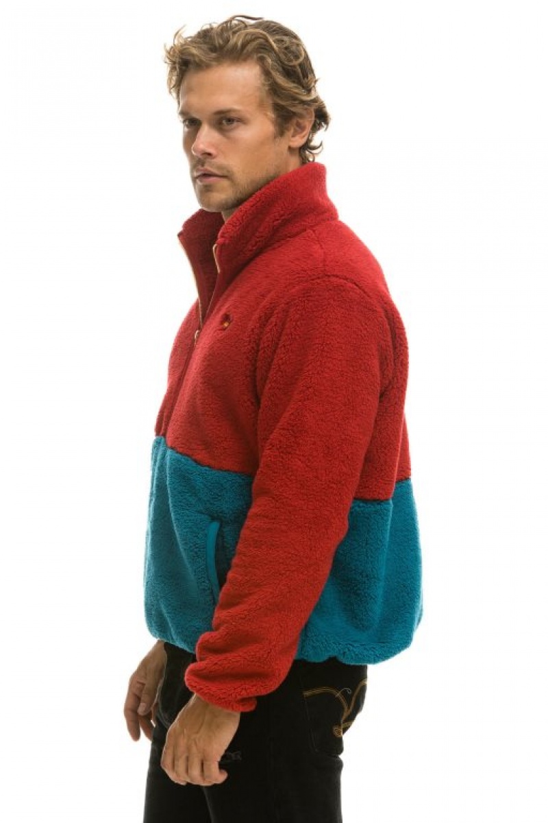 Chaquetas Aviator Nation Teddy Half Zip Color Block Hombre Pink | 68ZHFPNAR