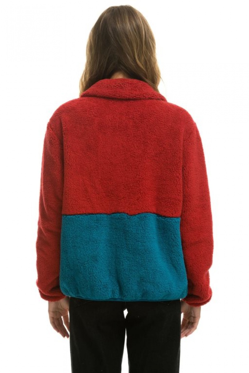 Chaquetas Aviator Nation Teddy Half Zip Color Block Hombre Pink | 68ZHFPNAR