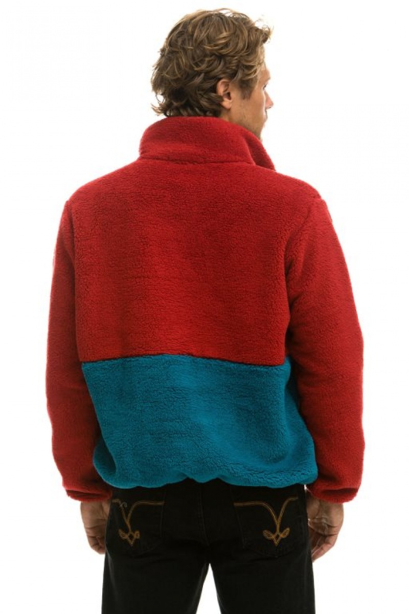 Chaquetas Aviator Nation Teddy Half Zip Color Block Hombre Pink | 68ZHFPNAR