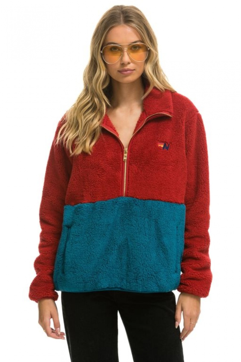 Chaquetas Aviator Nation Teddy Half Zip Color Block Hombre Pink | 68ZHFPNAR