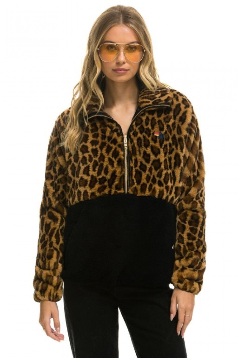 Chaquetas Aviator Nation Teddy Half Zip Color Block Hombre Cheetah | 68ZHXDLPA