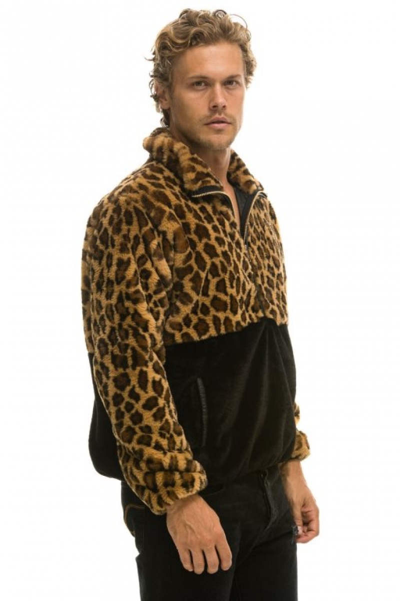 Chaquetas Aviator Nation Teddy Half Zip Color Block Hombre Cheetah | 68ZHXDLPA
