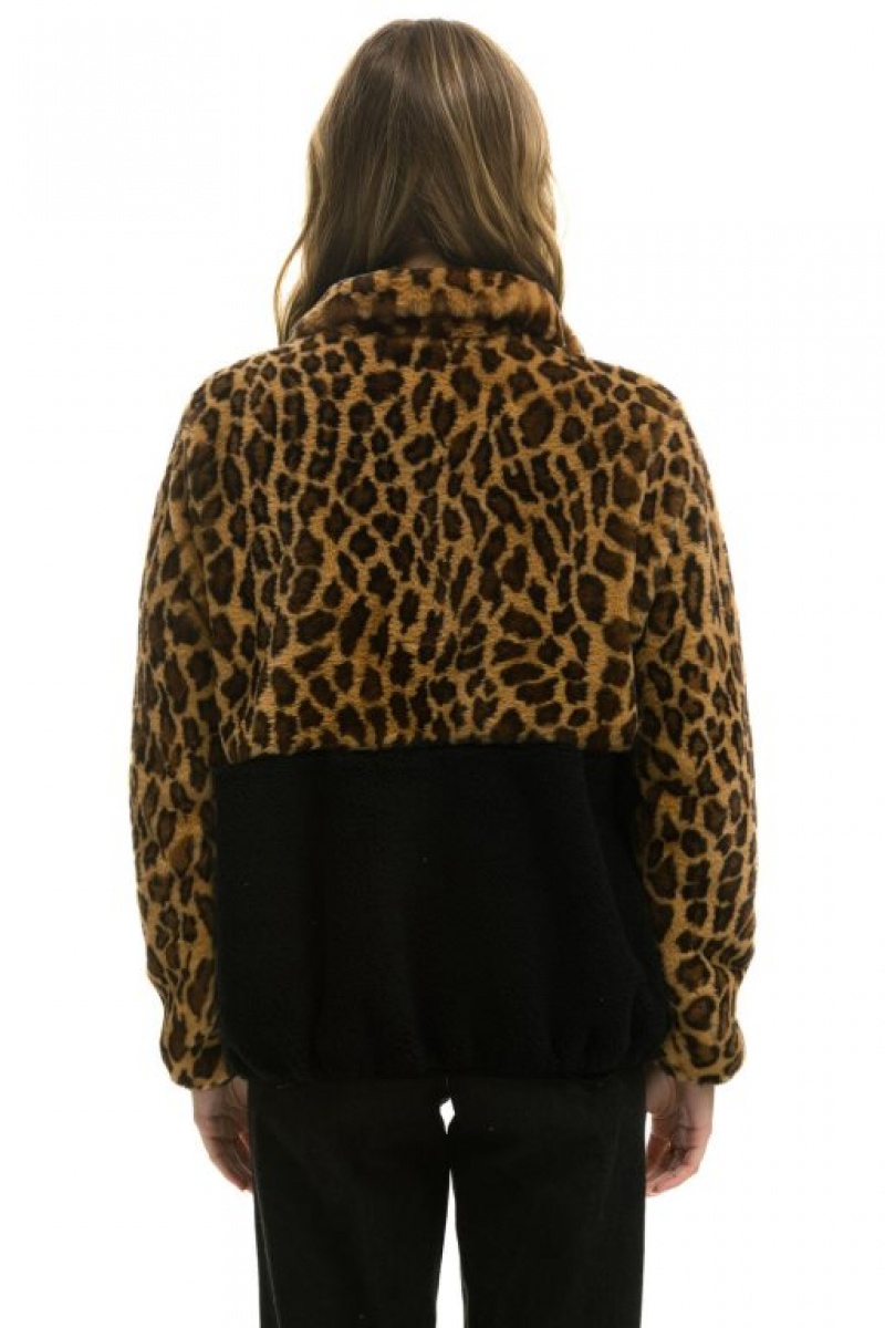 Chaquetas Aviator Nation Teddy Half Zip Color Block Hombre Cheetah | 68ZHXDLPA