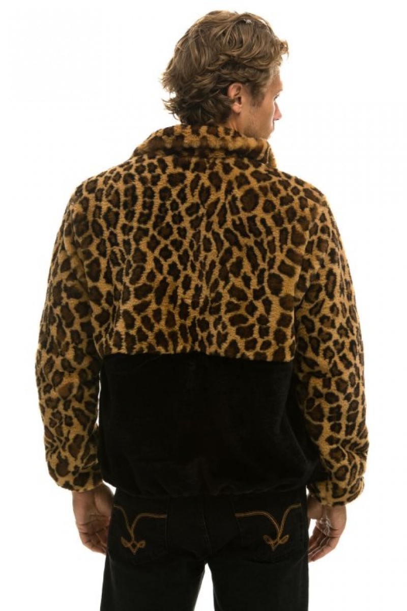 Chaquetas Aviator Nation Teddy Half Zip Color Block Hombre Cheetah | 68ZHXDLPA