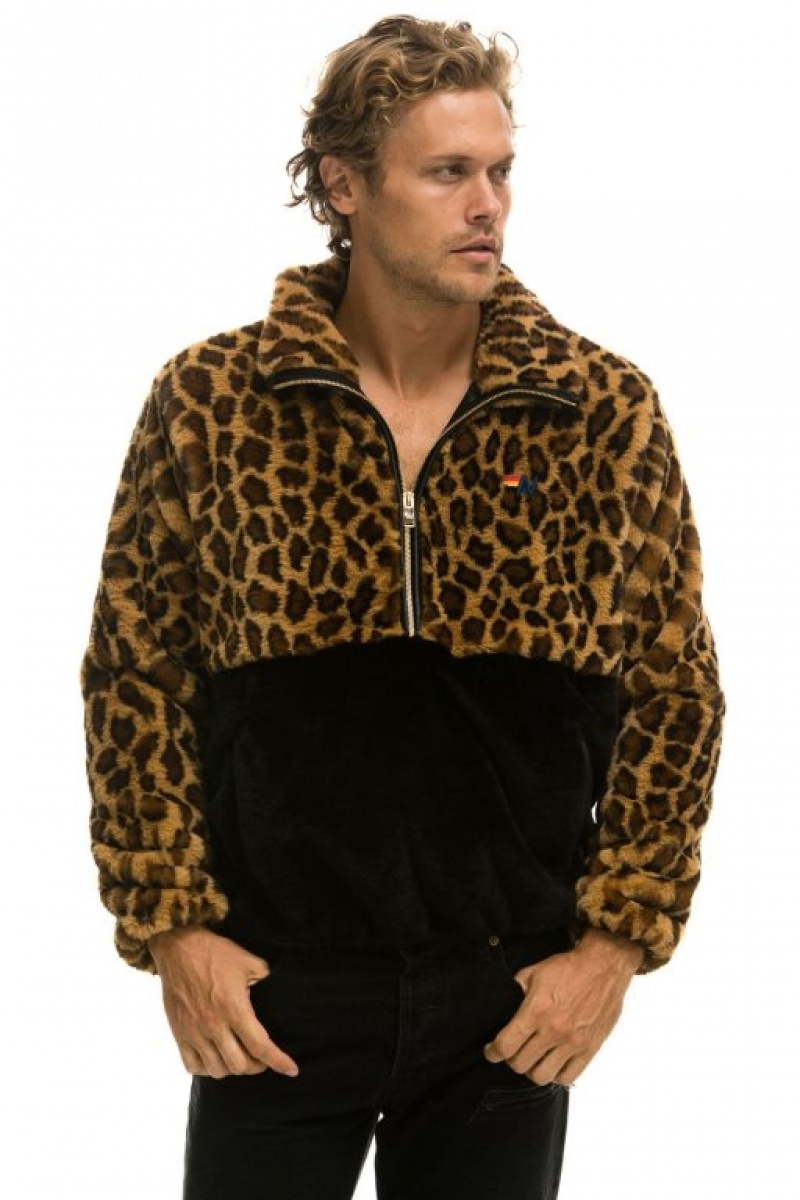 Chaquetas Aviator Nation Teddy Half Zip Color Block Hombre Cheetah | 68ZHXDLPA