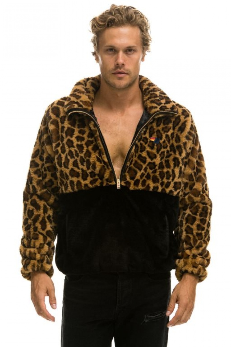 Chaquetas Aviator Nation Teddy Half Zip Color Block Hombre Cheetah | 68ZHXDLPA
