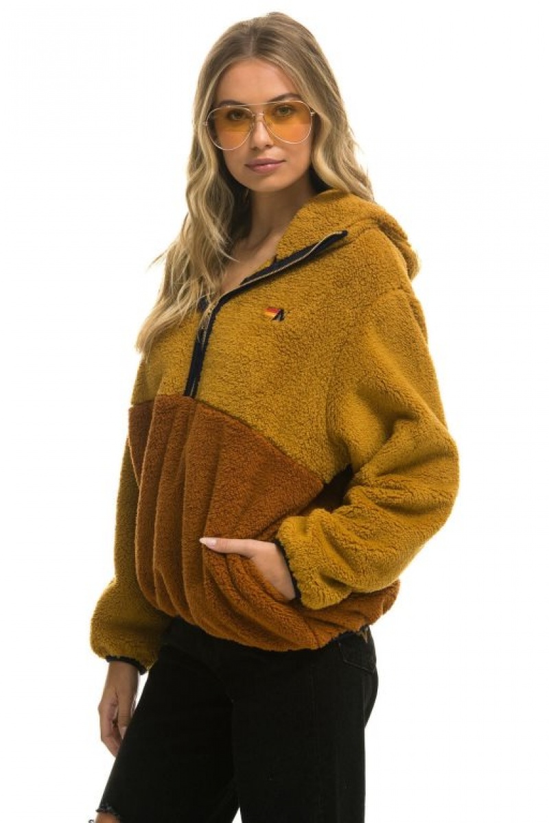 Chaquetas Aviator Nation Teddy Hooded Half Zip Color Block Hombre Orange | 68JOQMYZL