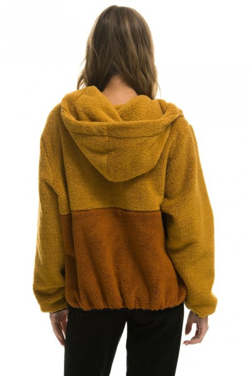 Chaquetas Aviator Nation Teddy Hooded Half Zip Color Block Hombre Orange | 68JOQMYZL