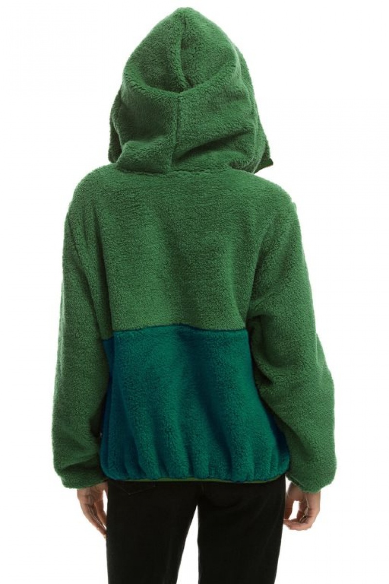 Chaquetas Aviator Nation Teddy Hooded Half Zip Color Block Hombre Green | 68QFKLUPS