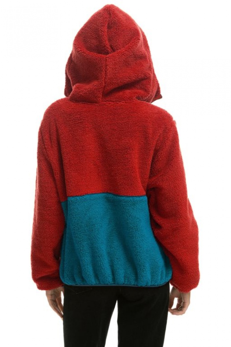 Chaquetas Aviator Nation Teddy Hooded Half Zip Color Block Hombre Pink | 68QLOUHJV