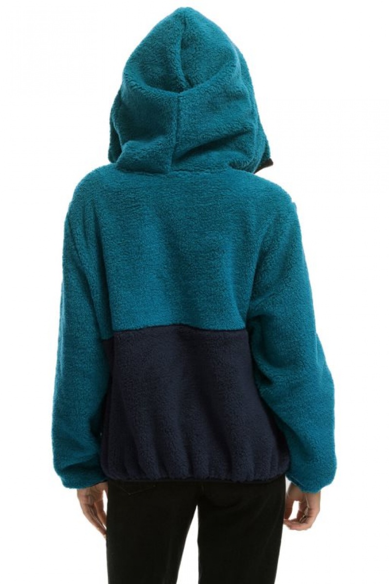 Chaquetas Aviator Nation Teddy Hooded Half Zip Color Block Hombre Capri | 68RGJEFDH
