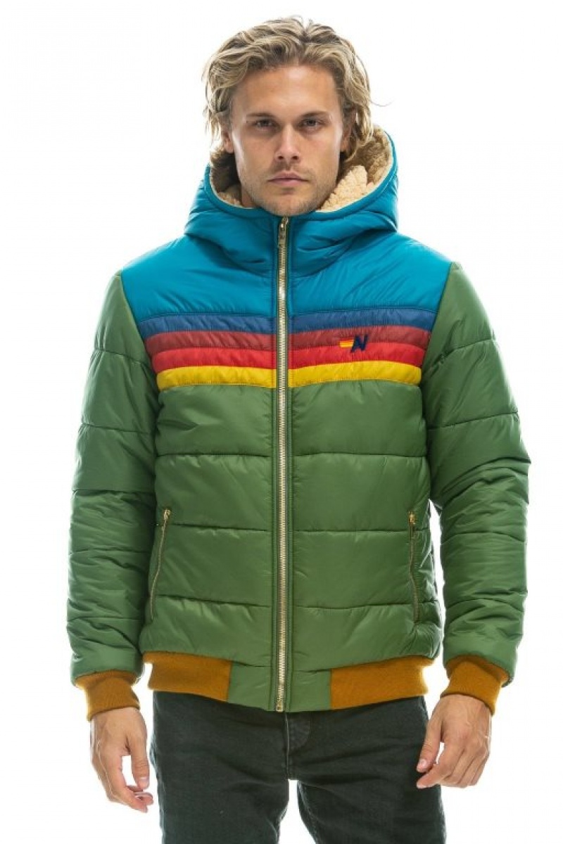 Chaquetas Aviator Nation Trekker 2 Hooded Puffer Hombre Green | 64PRWMEHN