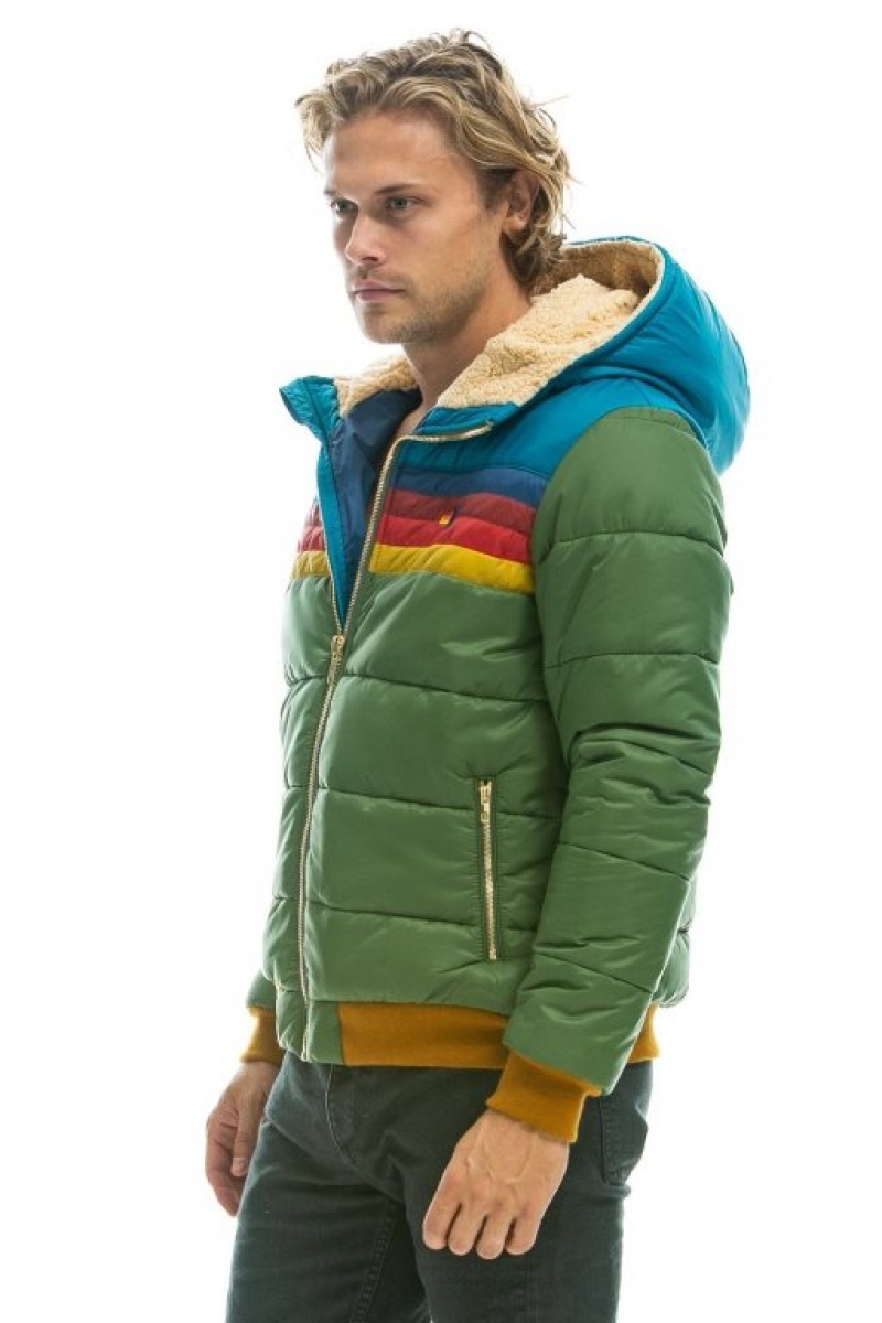 Chaquetas Aviator Nation Trekker 2 Hooded Puffer Hombre Green | 64PRWMEHN