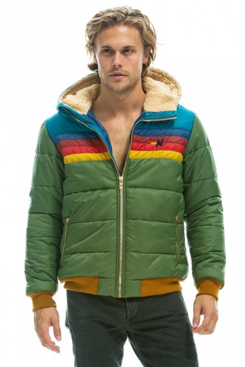 Chaquetas Aviator Nation Trekker 2 Hooded Puffer Hombre Green | 64PRWMEHN