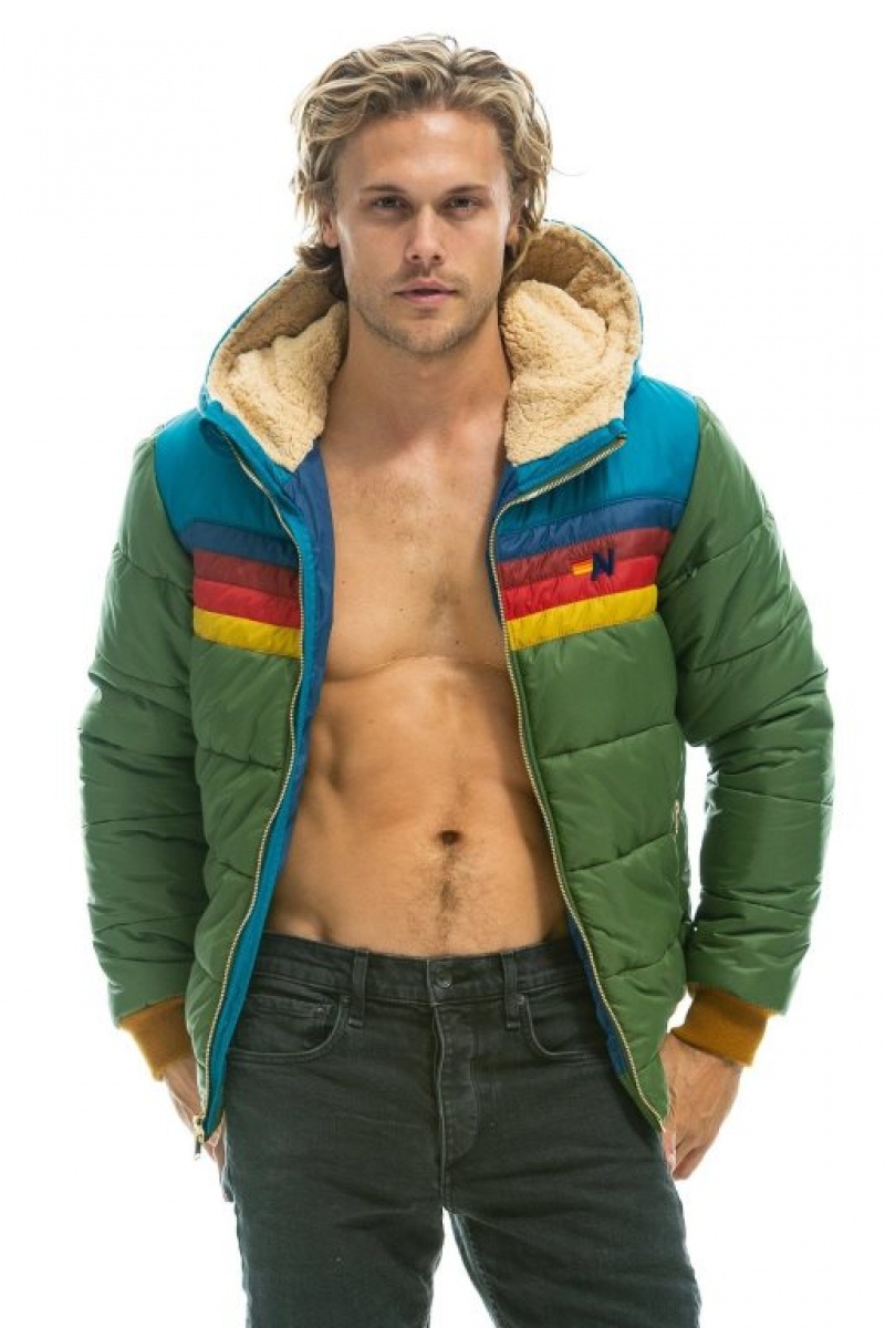 Chaquetas Aviator Nation Trekker 2 Hooded Puffer Hombre Green | 64PRWMEHN