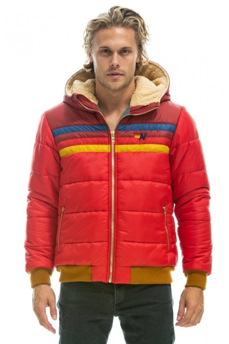Chaquetas Aviator Nation Trekker 2 Hooded Puffer Hombre Pink | 64RJGEPSK