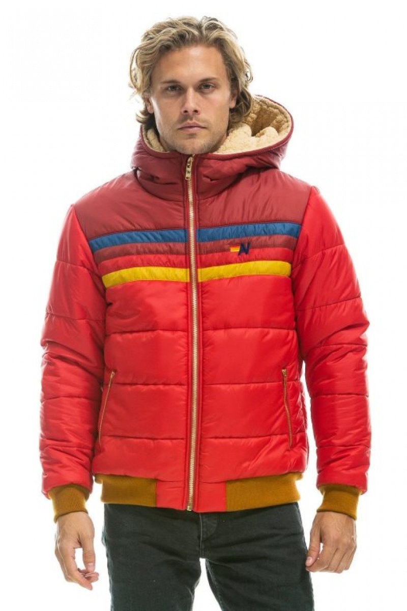 Chaquetas Aviator Nation Trekker 2 Hooded Puffer Hombre Pink | 64RJGEPSK
