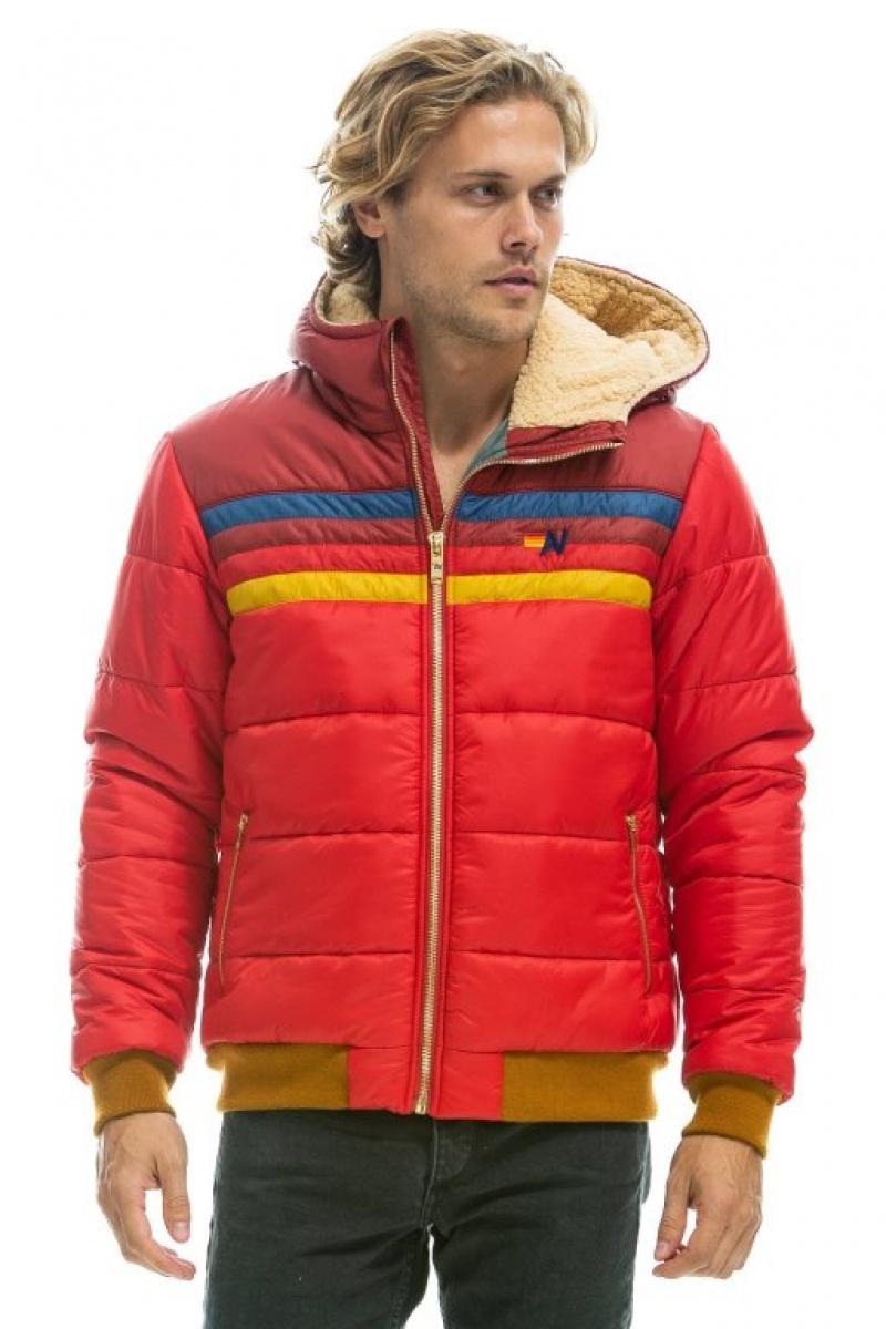 Chaquetas Aviator Nation Trekker 2 Hooded Puffer Hombre Pink | 64RJGEPSK