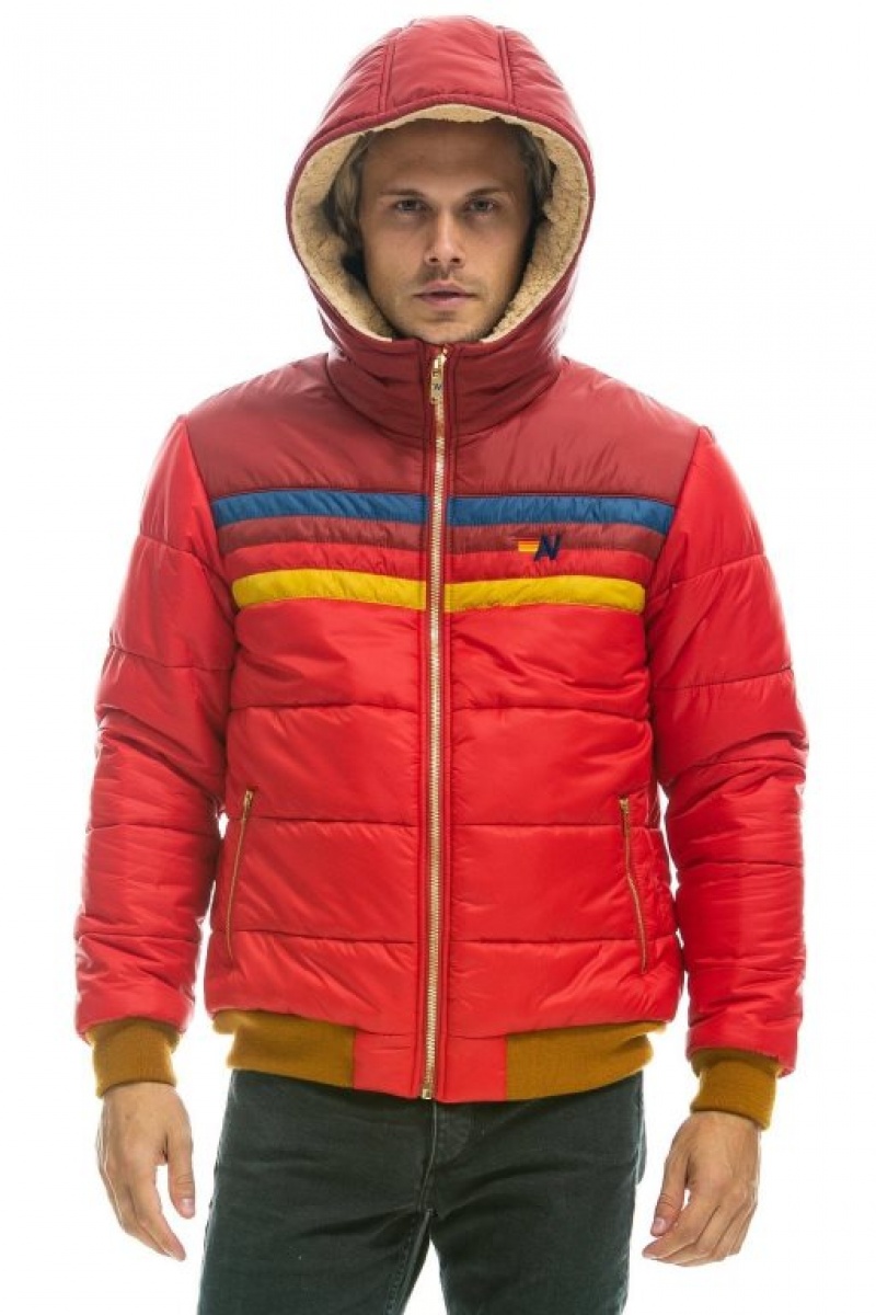 Chaquetas Aviator Nation Trekker 2 Hooded Puffer Hombre Pink | 64RJGEPSK