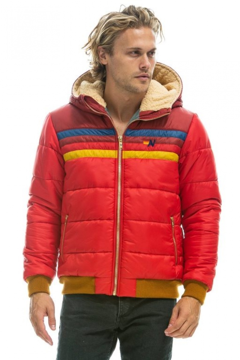 Chaquetas Aviator Nation Trekker 2 Hooded Puffer Hombre Pink | 64RJGEPSK